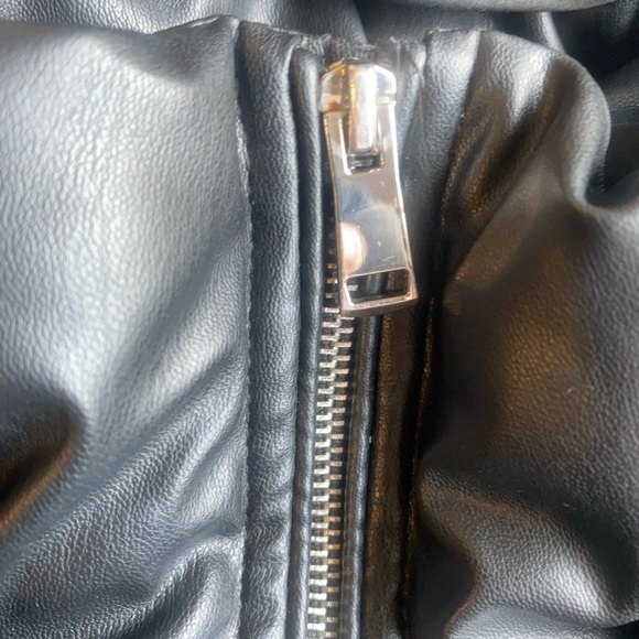 ZARA Faux Leather Puffer Jacket Black Hooded Zip Front Women’s Small - Picture 6 of 13